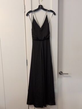 H&M Black Satin Maxi Dress with Silver Spaghetti Straps